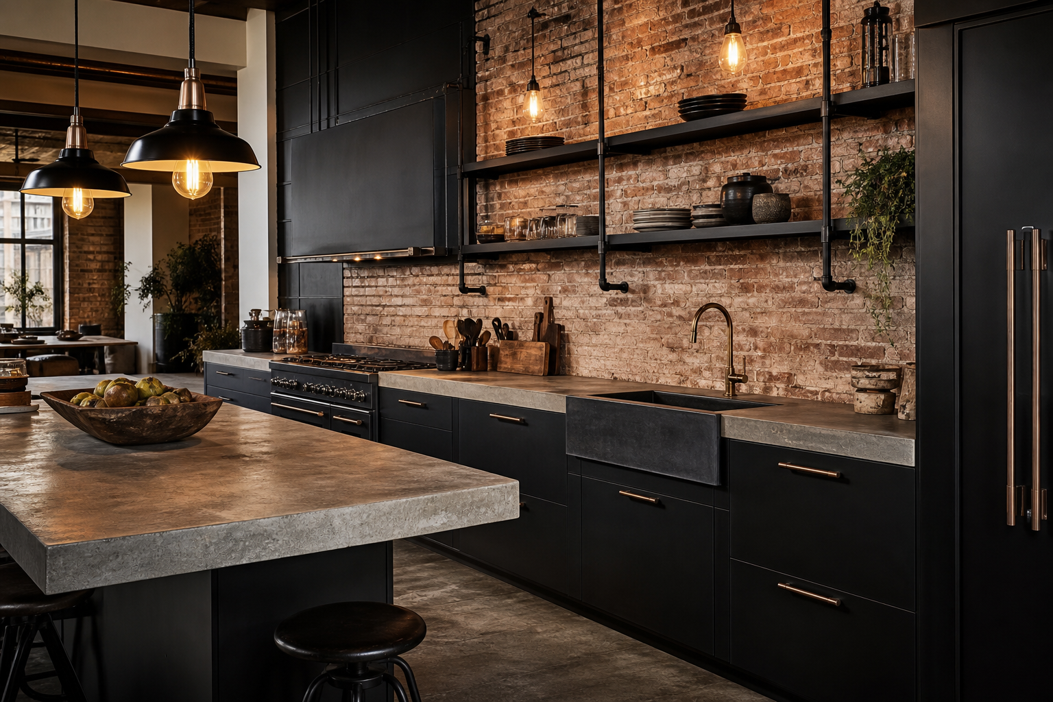 Cucina industrial-chic nera